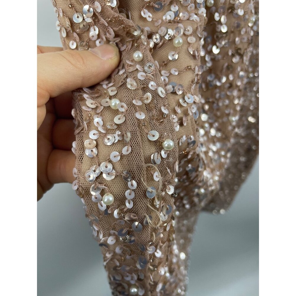 Adrianna Papell Women's 12 Sequin Bead Blush Flutter Sleeve Flapper Dress 252982 - Picture 5 of 13